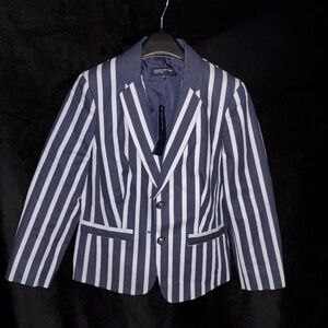 Jones New York Blue and White Striped Blazer Tailored Suit Jacket